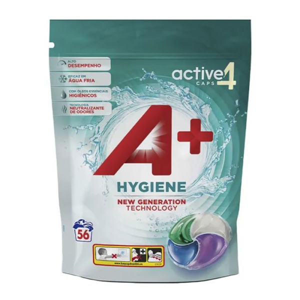 A + Active 4 Hygiene капсули для прання універсальні Гігієнічна свіжість, 56 штук