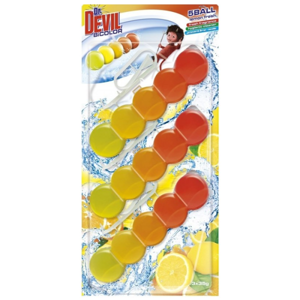 Dr. Devil WC BiColor 3х5 Ball Lemon Fresh туалетний блок Лимонна свіжість, 3х35 грам