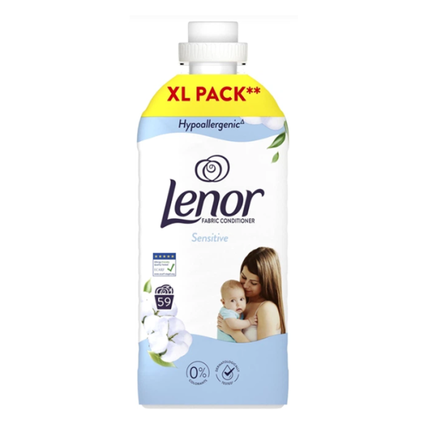 Lenor Fabric Conditioner Sensitive кондиціонер-ополіскувач для білизни Гіпоалергенний для чутливої шкіри на 59 прань, 1239 мл.