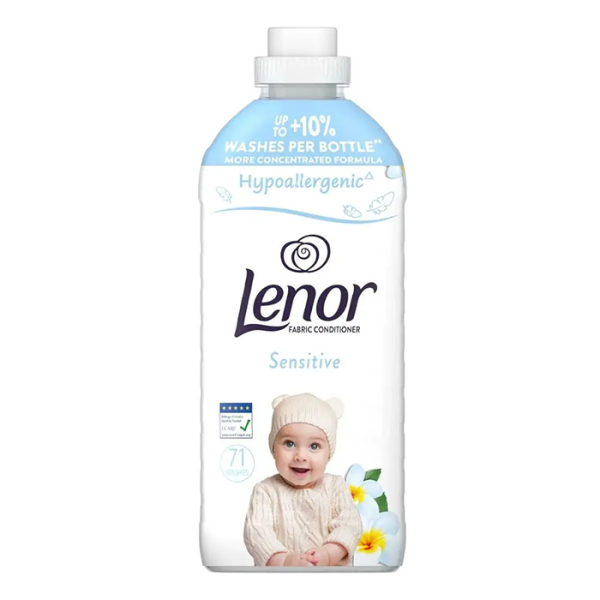 Lenor Fabric Conditioner Sensitive кондиціонер-ополіскувач для білизни Гіпоалергенний для чутливої шкіри на 71 прання, 1491 мл.